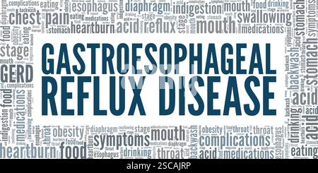 Malattia da reflusso gastroesofageo - GERD parola nuvola progettazione concettuale isolato su sfondo bianco. Illustrazione Vettoriale