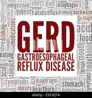 Malattia da reflusso gastroesofageo - GERD parola nuvola progettazione concettuale isolato su sfondo bianco. Illustrazione Vettoriale