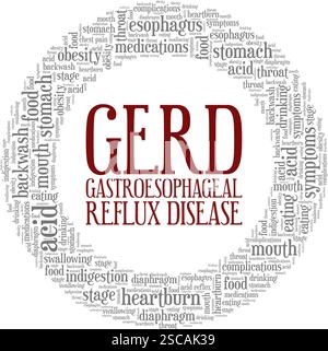 Malattia da reflusso gastroesofageo - GERD parola nuvola progettazione concettuale isolato su sfondo bianco. Illustrazione Vettoriale