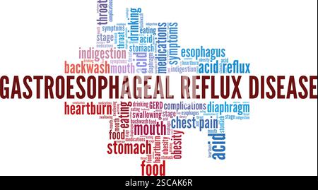 Malattia da reflusso gastroesofageo - GERD parola nuvola progettazione concettuale isolato su sfondo bianco. Illustrazione Vettoriale
