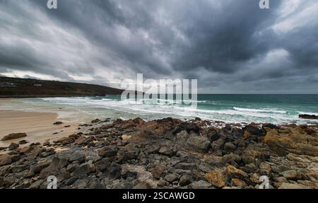 Porthmeor Beach a St ives, Cornovaglia, Regno Unito Foto Stock