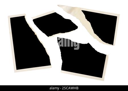 Strappata vecchia fotografia vuota, cornice, divorzio, concetto di contraddizione, per esempio, isolata sul bianco Foto Stock