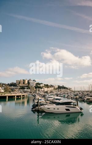 Yacht e imbarcazioni da diporto ormeggiati nel porticciolo di Torquay Devon UK Foto Stock