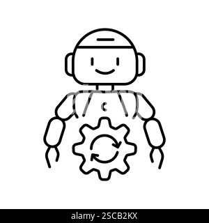 icona della linea nera dell'automazione dei processi. Elemento isolato vettoriale. Traccia modificabile. Illustrazione Vettoriale