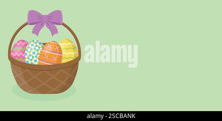 Sfondo vuoto con il cestino pasquale sul lato. Illustrazione Vettoriale