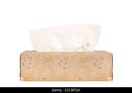 Vista laterale di una scatola per tessuti isolata su sfondo bianco Foto Stock