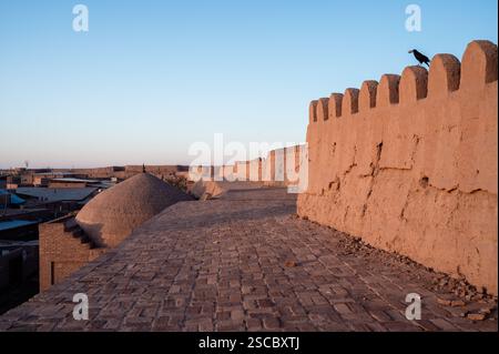Mura cittadine di Khiva all'alba Foto Stock