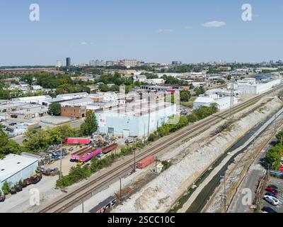 Vista aerea dell'industria sul fiume Des Peres Foto Stock