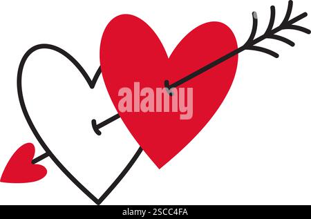 Cuori trafugati da una freccia stile doodle disegnata a mano stile piatto alla moda amore icona isolata simbolo romantico dell'amore per il Web graphic design poster tatuaggio cartolina San Valentino illustrazione vettoriale Illustrazione Vettoriale