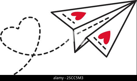Carta amore aeroplano stile doodle disegnato a mano stile piatto alla moda amore icona isolata simbolo romantico dell'amore per il web graphic design poster tatuaggio San Valentino biglietto d'auguri line art illustrazione vettoriale Illustrazione Vettoriale