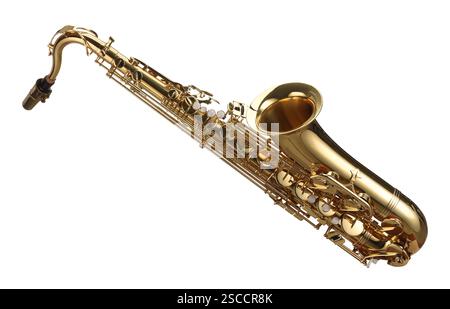 Jazz. Un bellissimo sassofono isolato sul bianco Foto Stock