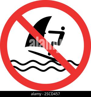 Nessun cartello per windsurf. Segni e simboli proibiti. Illustrazione Vettoriale
