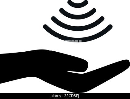 Cartello asciugatore automatico mani. Lavare le mani utilizzando il sensore. Segni e simboli tecnologici. Illustrazione Vettoriale