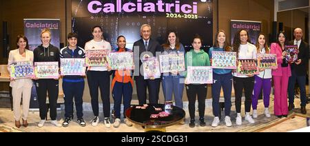 Roma, Italia. 6 febbraio 2025. Durante la presentazione di 'Calciatrici 2024-2025', il primo album panini dedicato alla serie A femminile all'Hotel Aleph Rome il 6 febbraio 2025 a Roma. Credito: Live Media Publishing Group/Alamy Live News Foto Stock