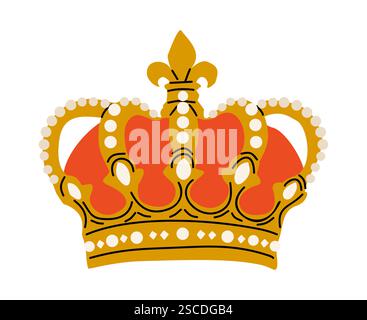 Corona reale d'oro rosso con molte pietre di gioielleria. Illustrazione Vettoriale