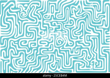 Design astratto del labirinto con linee fluide in uno schema di colore azzurro per progetti creativi Illustrazione Vettoriale