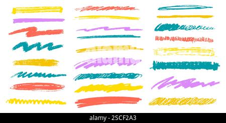 Pennellate disegnate a mano in stile grunge con penne diverse. Linee di gesso acrilico e carbone su carta Illustrazione Vettoriale