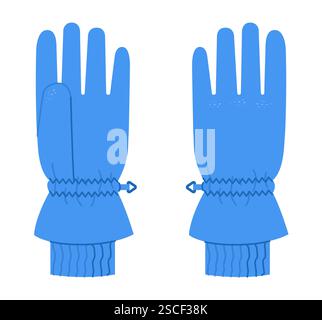 Guanti da sci Igloos Insulated Core blu cartone animato accessori per la mano moda indumento per illustrazione tecnica. Vista vettoriale anteriore con palmo posteriore per uomo, donna, modello piatto unisex su sfondo bianco Illustrazione Vettoriale