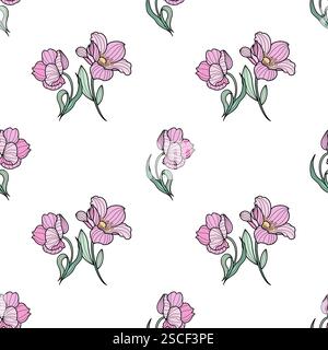 Modello senza cuciture con fiori di colore rosa Foto Stock
