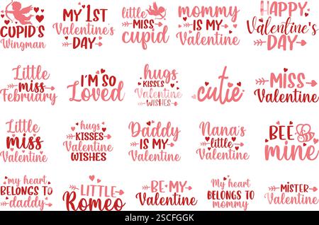Pacchetto SVG di San Valentino, SVG di San Valentino, Be My Valentine SVG, carino San Valentino, San Valentino dicendo, Love SVG, buon San Valentino SVG Illustrazione Vettoriale