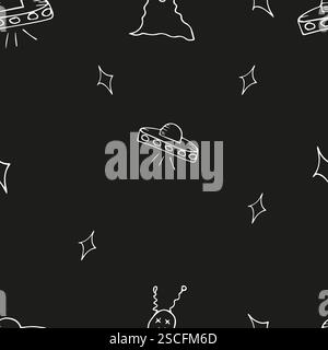 Grazioso motivo senza cuciture con alieni e stelle per il design di articoli per bambini Illustrazione Vettoriale
