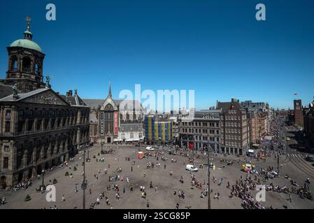 Veduta aerea di Piazza Dam ad Amsterdam - Paesi Bassi Foto Stock