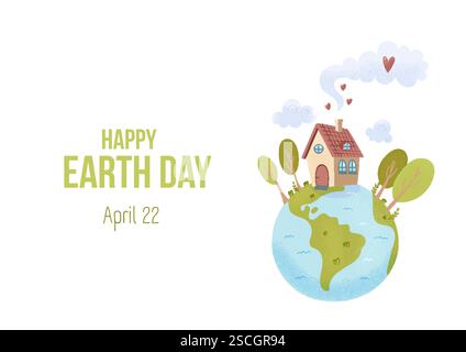 Carino banner della giornata della terra 22 aprile , ecologia. Illustrazione vettoriale Illustrazione Vettoriale
