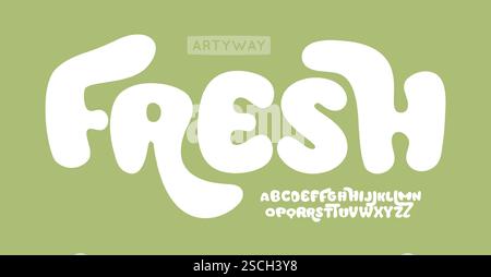 Carattere Bubble, lettere ondulate in grassetto, alfabeto organico morbido per un branding allegro, logo giocoso, tipografia stravagante, design gioioso. Confezione ecocompatibile Illustrazione Vettoriale