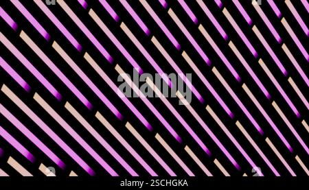Un motivo accattivante con strisce diagonali in vivaci tonalità neon. Le linee rosa e viola creano un design moderno e dinamico, perfetto per la tecnologia e la modernità Foto Stock