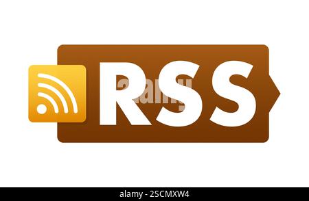 Icona feed RSS che indica la trasmissione e la condivisione delle informazioni Illustrazione Vettoriale