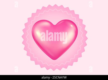 Icone vettoriali di cuore rosa e rosso per San Valentino in realistico stile 3D. Banner vettoriale realistico con cuore su sfondo rosa. Illustrazione Vettoriale