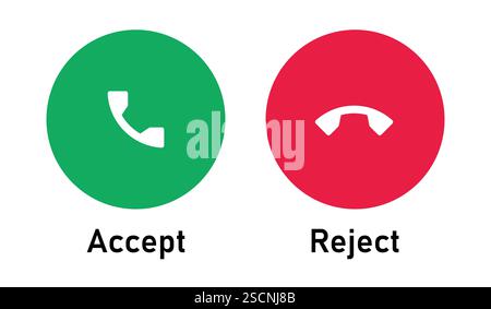 Impostazione dell'icona di fine chiamata di colore verde e rosso per accettare e rifiutare una chiamata. illustrazione vettoriale. Illustrazione Vettoriale
