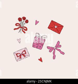 Un'affascinante illustrazione con oggetti romantici Illustrazione Vettoriale