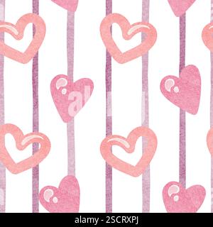 Acquerello grazioso motivo senza cuciture con cuore rosa Foto Stock