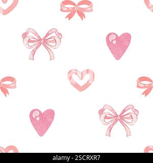 Grazioso motivo senza cuciture con cuori e archi Foto Stock
