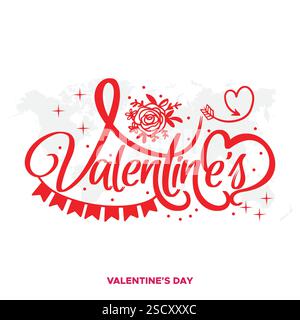 Buon San Valentino tipografia illustrazione vettoriale. Modello romantico per festeggiare san valentino il 14 febbraio. Sfondo, volantino, poster Illustrazione Vettoriale