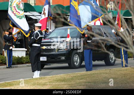Washington, DC, USA. 7 febbraio 2025. Il primo ministro giapponese Ishiba Shigeru arriva alla Casa Bianca il 7 febbraio 2025. Ishiba è la seconda visita di leader stranieri alla Casa Bianca nella seconda amministrazione Trump. Crediti: SIPA USA/Alamy Live News Foto Stock