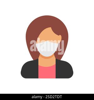 Icona avatar che indossa maschera protettiva. Donna in stile piatto con maschera medica. Illustrazione vettoriale Illustrazione Vettoriale