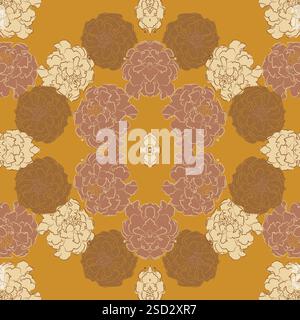 motivo floreale stilizzato con fiori di calendula. Motivo contorni, sfondo floreale senza cuciture per stampe di sfondo in arancione. Stampa vintage. Senza interruzioni Illustrazione Vettoriale