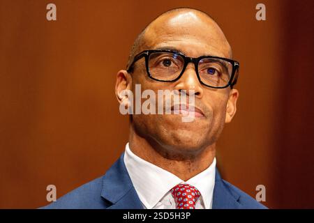 La commissione per le banche, gli alloggi e gli affari urbani del Senato considera la nomina di Eric Scott Turner come Segretario per l'edilizia abitativa e lo sviluppo urbano. Foto Stock