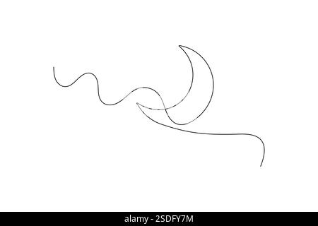 Disegno a una linea continuo della luna e illustrazione vettoriale isolata in stile minimalista Illustrazione Vettoriale