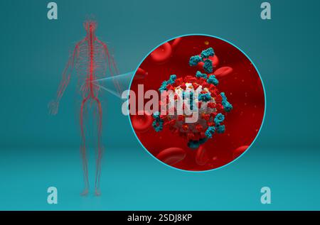 Immagine 3d della vista isometrica del virus corona (covid-19) Foto Stock