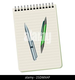 Notebook e due penne su sfondo bianco Illustrazione Vettoriale