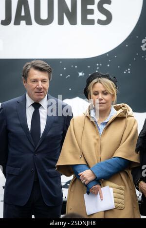 Bene, Francia. 7 febbraio 2025. La chiusura dell'evento "Pièces Jaunes" a Nizza, Christian Estrosi, sindaco di Nizza e sua moglie Laura Tenoudji-Estrosi. Nizza, Francia il 7 febbraio 2025. Foto di Shootpix/ABACAPRESS. COM credito: Abaca Press/Alamy Live News Foto Stock