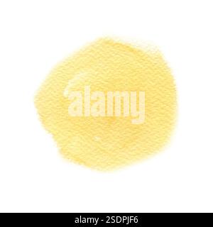Macchia giallo acquerello su carta a trama. Forma morbida e organica con delicate transizioni di colore. Ideale per sfondi, texture e design grafico Foto Stock