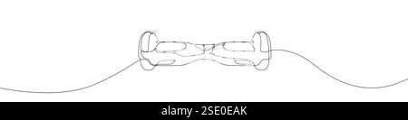 Bilanciare la linea dell'icona della bicicletta, vettore di disegno continuo. Sfondo vettoriale icona scooter con bilanciamento di una riga. Icona Gyroscooter. Contorno continuo di un g Illustrazione Vettoriale