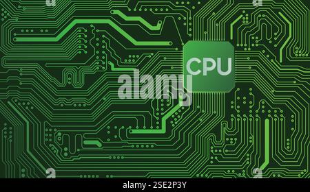CPU su scheda a circuiti stampati verde Illustrazione Vettoriale