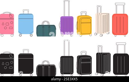 set di valigie con vettore isolato stile doodle Illustrazione Vettoriale