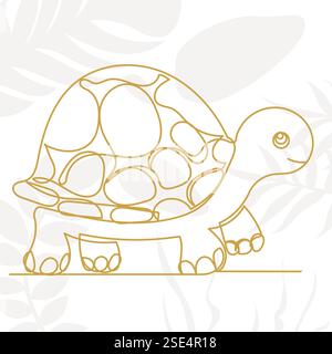 disegno a linea continua tartaruga isolato, vettoriale Illustrazione Vettoriale