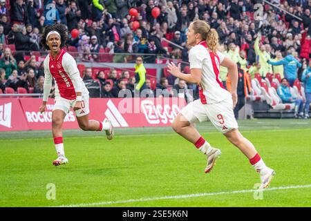 Amsterdam, Paesi Bassi. 8 febbraio 2025. AMSTERDAM, PAESI BASSI - 8 FEBBRAIO: Durante un incontro olandese Azerion Women's Eredivisie tra Ajax e Feyenoord alla Johan Cruijff Arena l'8 febbraio 2025 ad Amsterdam, Paesi Bassi. (Foto di Leiting Gao/Orange Pictures) credito: Orange Pics BV/Alamy Live News Foto Stock